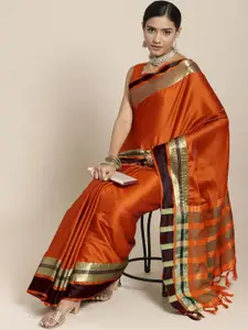 KALINI Rust & Gold-Toned Zari Art Silk Uppada Saree