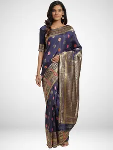 KALINI Navy Blue & Pink Ethnic Motifs Zari Silk Blend Saree