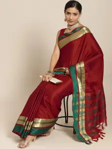 KALINI Maroon & Green Zari Art Silk Uppada Saree