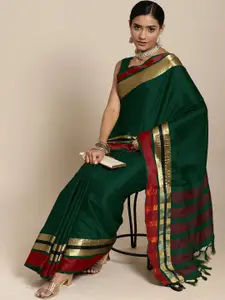 KALINI Green & Gold-Toned Zari Art Silk Uppada Saree