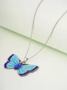 Ferosh Blue Artificial Stone-Studded Butterfly Pendant