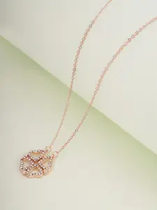 Ferosh Rose Gold-Toned & White Stone-Studded Pendant With Chain