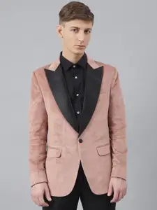 MR BUTTON Men Pink & Black Solid Slim-Fit Single Breasted Casual Blazer