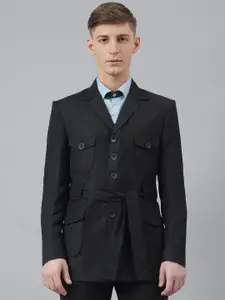 MR BUTTON Men Black Solid Single-Breasted Slim-Fit Blazer