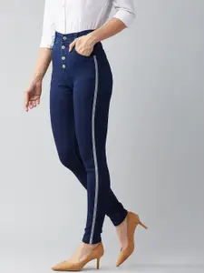 DOLCE CRUDO Women Navy Blue Skinny Fit High-Rise Stretchable Jeans
