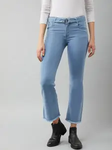 DOLCE CRUDO Women Blue Bootcut High-Rise Stretchable Denim Cropped Jeans