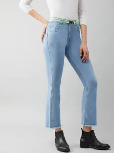 DOLCE CRUDO Women Blue Bootcut High-Rise Stretchable Denim Cropped Jeans