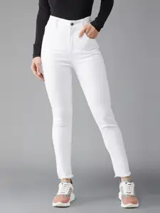 DOLCE CRUDO Women White Skinny Fit High-Rise Stretchable Jeans