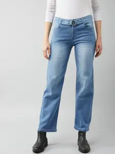 DOLCE CRUDO Women Blue Straight Fit Light Fade Stretchable Jeans