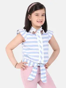 One Friday Girls Blue & White Striped Shirt Style Top