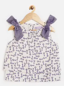 One Friday Girls Off White & Lavender Print Top