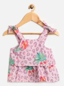 One Friday Girls Pink & Green Print Strappy Top