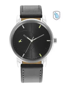 Fastrack Men Green Brass Dial & Beige Leather Straps Analogue Watch