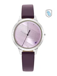 Fastrack Women Purple Brass Textured Dial & Purple Leather Straps Analogue Watch 6267SL01
