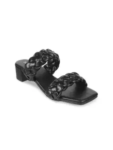 Metro Black Solid Block Sandals