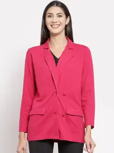 YOONOY Women Pink Regular Fit Solid Pure Cotton Single-Breasted Blazer