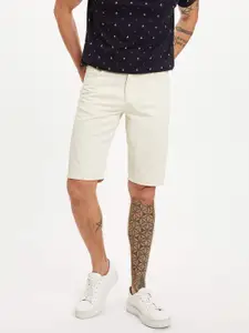 DeFacto Men Cream-Coloured Pure Cotton Slim Fit Shorts