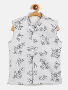 JBN Creation Boys Grey Printed Slim-Fit Nehru Jacket