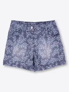 CUTECUMBER Girls Blue & White Printed Denim Shorts