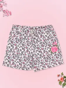 CUTECUMBER Girls Pink Animal Printed Denim Shorts