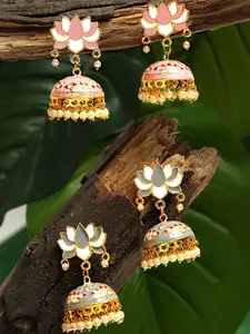 Yellow Chimes Set of 2 Gold-Plated Dome Shaped Meenakari Jhumkas Earrings