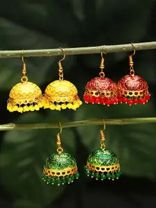Yellow Chimes Pack of 3 Dome Shaped Jhumkas Earrings