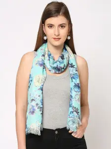 Cloth Haus India Women Sea Green Sequins Floral Printed Scarf