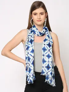 Cloth Haus India Women White & Blue Sequins Printed Scarf