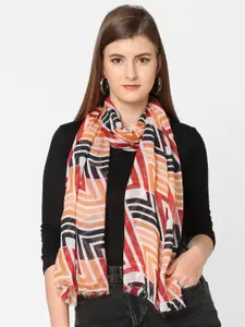 Cloth Haus India Women White & Orange Geometric Printed Scarf