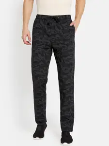 Octave Men Black Camouflage Printed Cotton Track Pants