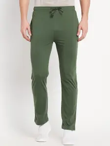 Octave Men Olive Green Solid Cotton Track Pants