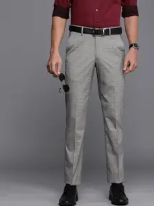 Louis Philippe Men Grey Checked Slim Fit Formal Trousers