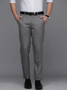 Louis Philippe Men Grey Checked Slim Fit Formal Trousers