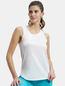 Jockey Women White Solid Cotton Relaxed Fit Tank Top