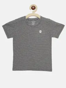 NEVA Boys Olive Green & Grey Striped Cotton T-shirt