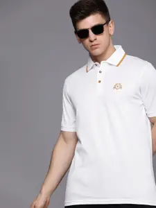 Louis Philippe Men White & Mustard Yellow Polo Collar Pure Cotton T-shirt