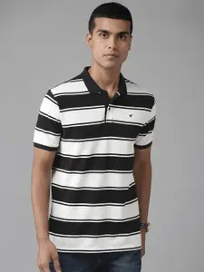 Blackberrys Men Black & White Striped Polo Collar T-shirt