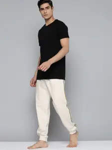 HRX by Hrithik Roshan Men Cream-Coloured Pure Cotton Solid Joggers