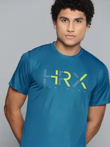 HRX By Hrithik Roshan Training Men Blue Beast Rapid-Dry Brand Carrier T-shirt