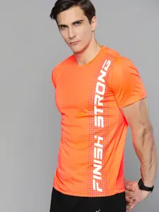 HRX By Hrithik Roshan Men Neon Orange Rapid-Dry Typography Training Slim-Fit T-shirt