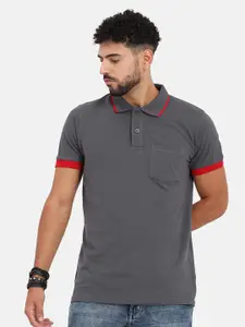 Masculino Latino Men Grey Polo Collar Bio Finish Cotton T-shirt