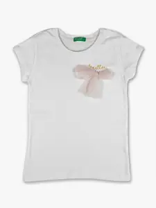 United Colors of Benetton Girls Off White Solid T-shirt