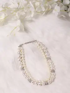 RITU SINGH White & Silver-Plated Pearl Layered Necklace