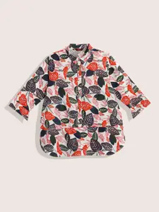 Sangria Teen Girls White & Red Tropical Print Shirt Style Top