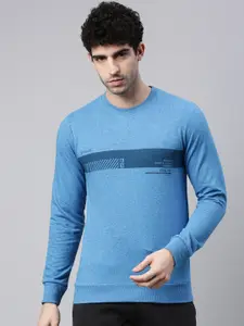 Proline Active Men Blue Printed Cotton Sweatshirt