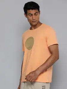 HRX by Hrithik Roshan Men Peach Graphic Printed Pure Cotton Yoga T-shirt