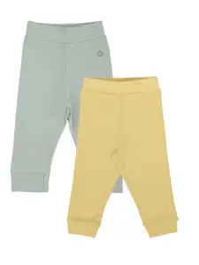My Milestones Boys Pack Of 2 Green & Yellow Solid Cotton Track Pants