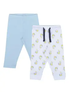My Milestones Boys White & Blue Pack Of 2 Printed Cotton Joggers