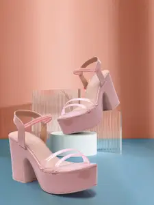 RINDAS Pink High-Top Block Heels