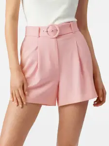 Forever New Women Pink Slim Fit High-Rise Shorts